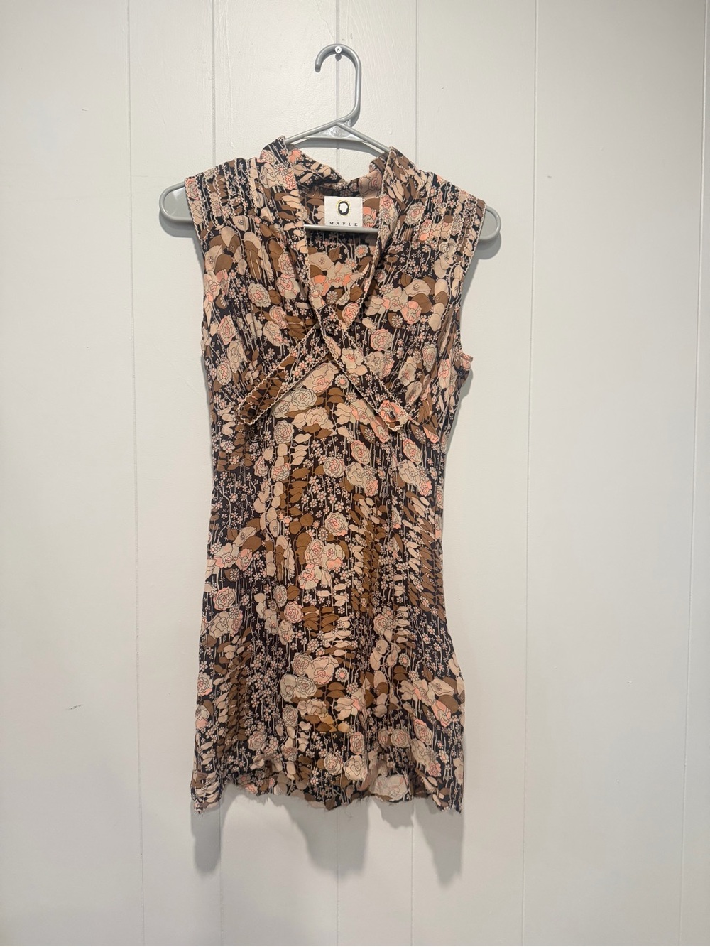 Mayle Floral Sleeveless V-Neck Dress in Brown and Pink